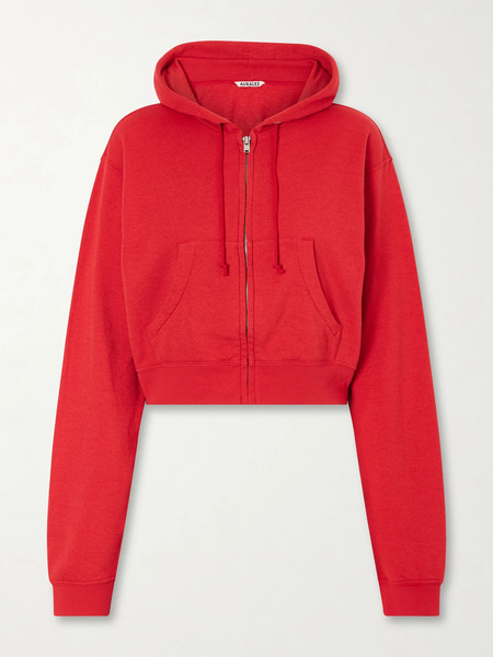  Auralee   Hooded Cotton, Wool, And Silk Blend Sweater   Red 