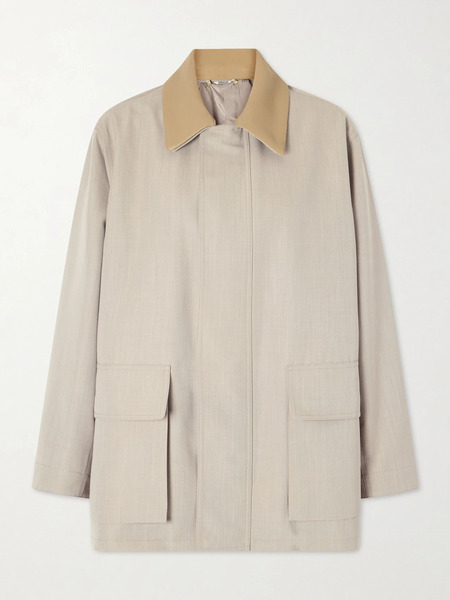  Auralee   Leather Trimmed Wool Canvas Jacket   Gray 