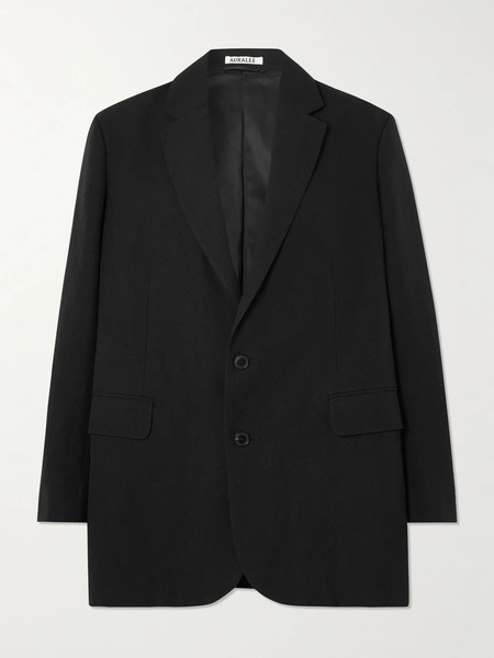  Auralee   Oversized Wool, Cotton And Linen Blend Oxford Blazer   Black 