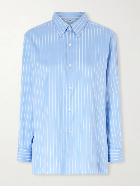 Auralee   Striped Cotton And Silk Blend Shirt   Light Blue 