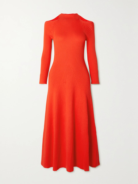  A.w.a.k.e. Mode   Cold Shoulder Ribbed Jersey Midi Dress   Red 