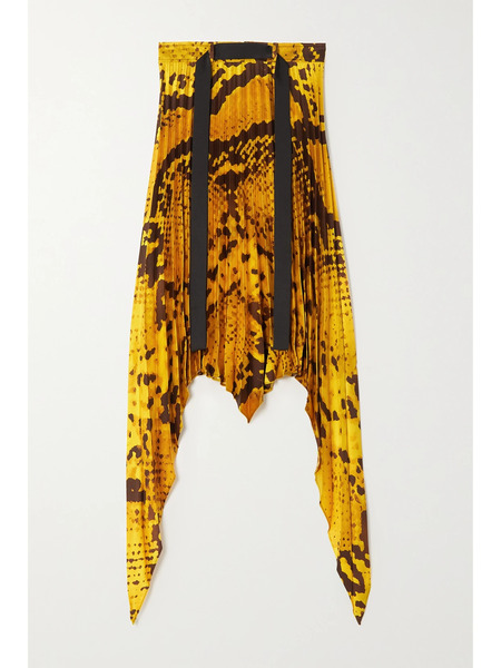  Az Factory   + Thebe Magugu Asymmetric Belted Snake Print Pleated Recycled Crepe Midi Skirt   Yellow 