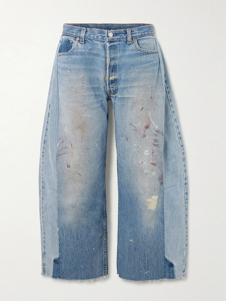  B Sides   Lasso Distressed Cropped Mid Rise Wide Leg Jeans   Light Denim 