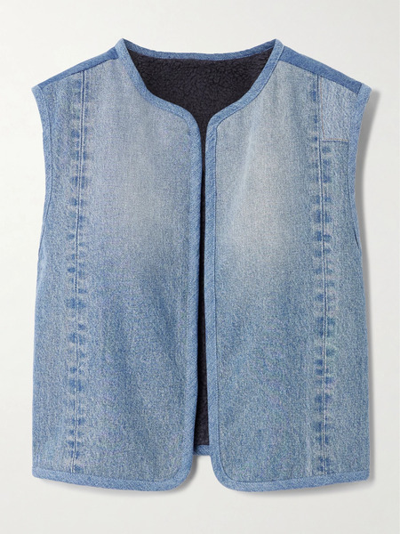  B Sides   Reversible Denim And Faux Shearling Vest   Black 
