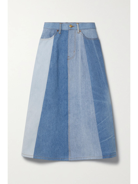  B Sides   Simone Patchwork Upcycled Denim Midi Skirt   Light Denim 