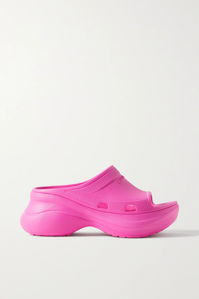  Balenciaga   + Crocs Pool Perforated Neon Rubber Slides   Pink 