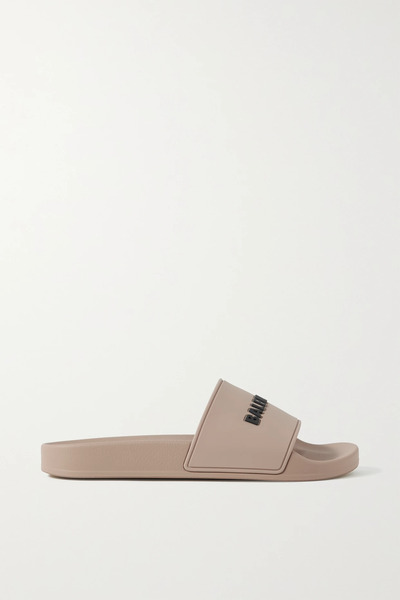  Balenciaga   Piscine Logo Embossed Rubber Slides   Beige 