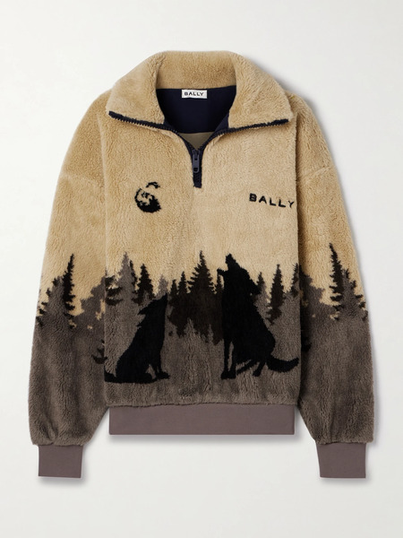  Bally   Printed Fleece Half Zip Jacket   Beige 