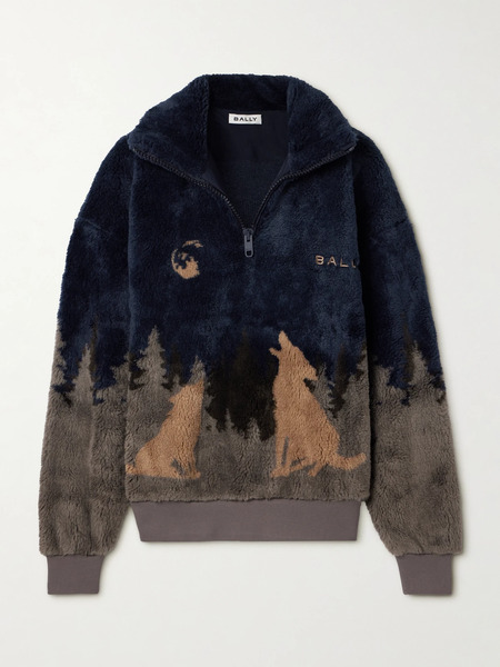  Bally   Printed Fleece Half Zip Jacket   Dark Brown 