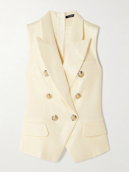  Balmain   Button Embellished Jacquard Vest   Ecru 