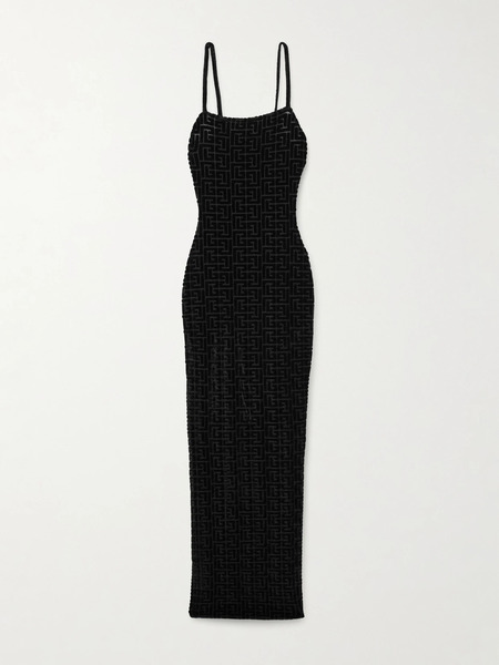  Balmain   Devoré Velvet Midi Dress   Black 
