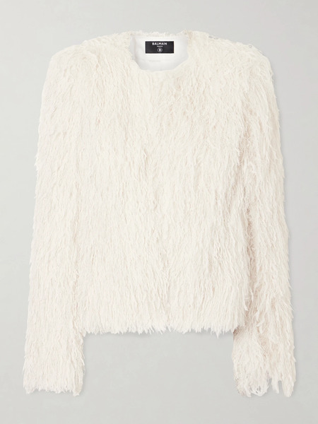  Balmain   Fringed Tweed Jacket   White 