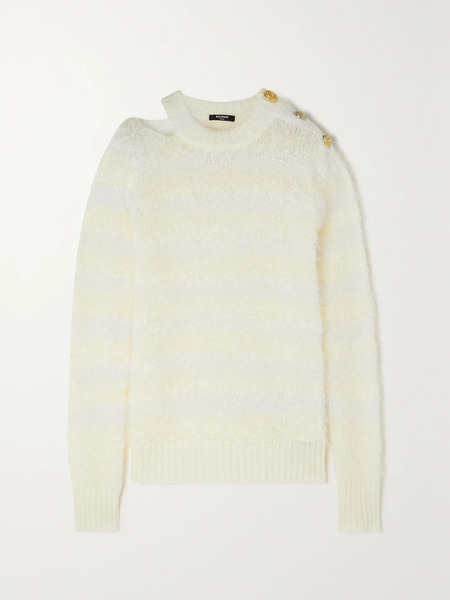  Balmain   Metallic Button Embellished Mohair Blend Sweater   Off White 