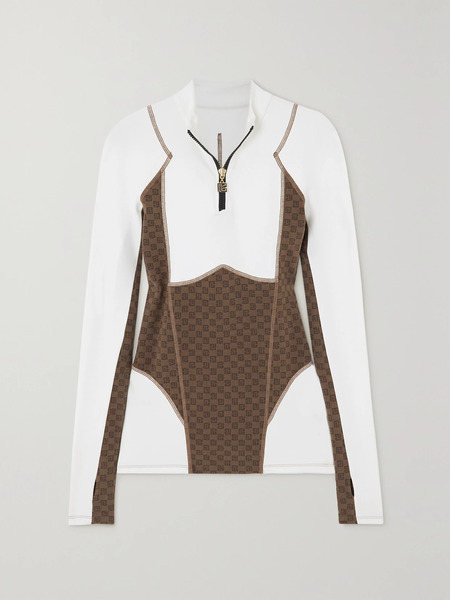  Balmain   Printed Paneled Stretch Cotton Jersey Base Layer   Ivory 