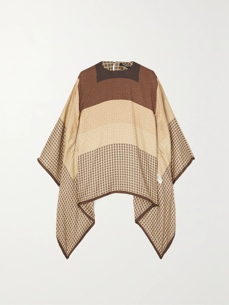  Balmain   Printed Silk Jacquard Poncho   Tan 