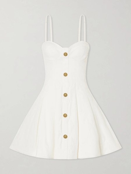  Balmain   Quilted Denim Bustier Mini Dress   Off White 