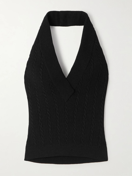  Balmain   Ribbed Cable Knit Halterneck Top   Black 