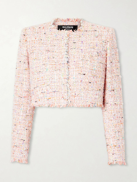 Balmain   Tweed Cropped Jacket   Baby Pink 