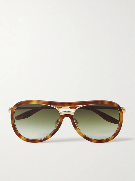  Barton Perreira   Fossett Aviator Style Tortoiseshell Acetate And Gold Tone Titanium Sunglasses   Brown 
