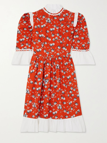  Batsheva   Ruffled Printed Cotton Poplin Mini Dress   Red 