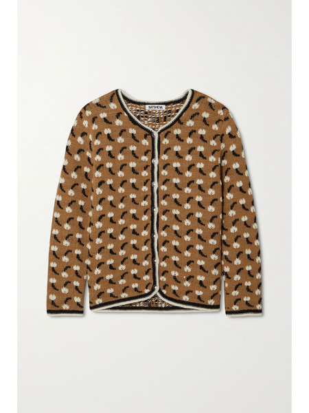  Batsheva   Tulip Intarsia Alpaca Cardigan   Light Brown 