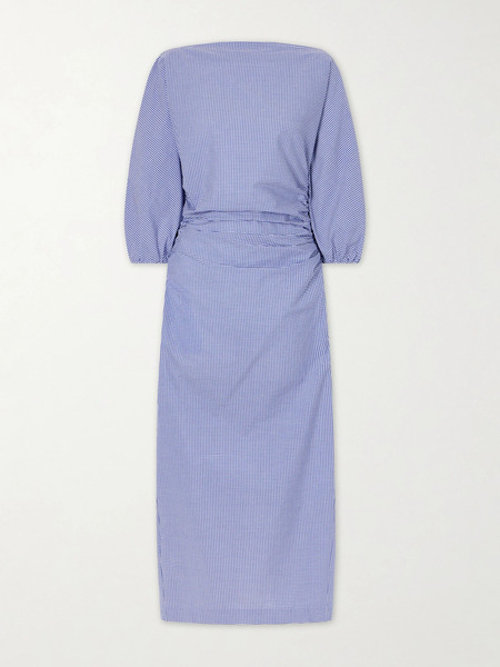  Bernadette   Checked Cotton Midi Dress   Blue 