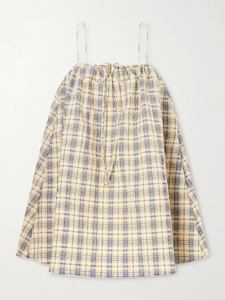  Bernadette   Checked Seersucker Mini Dress   Beige 