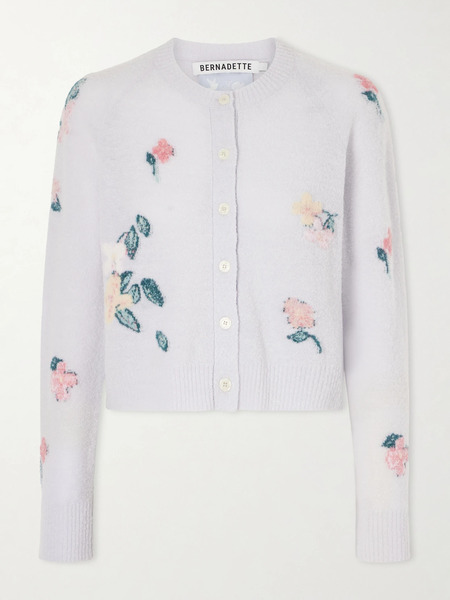  Bernadette   Clemence Wool Blend Floral Patterned Cardigan   Blue 