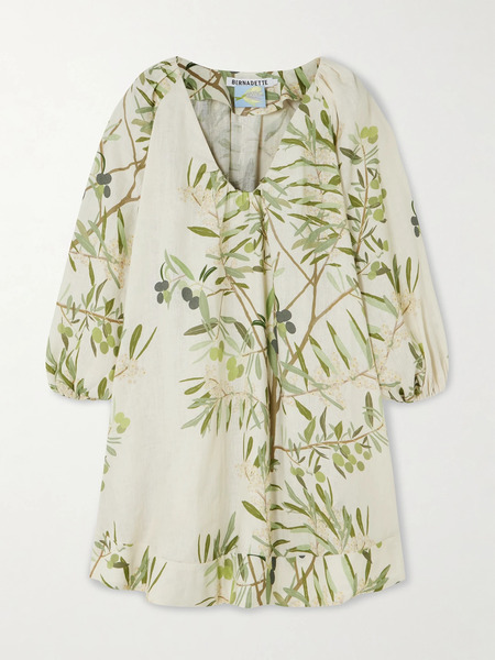  Bernadette   Georgette Printed Linen Mini Dress   Ecru 