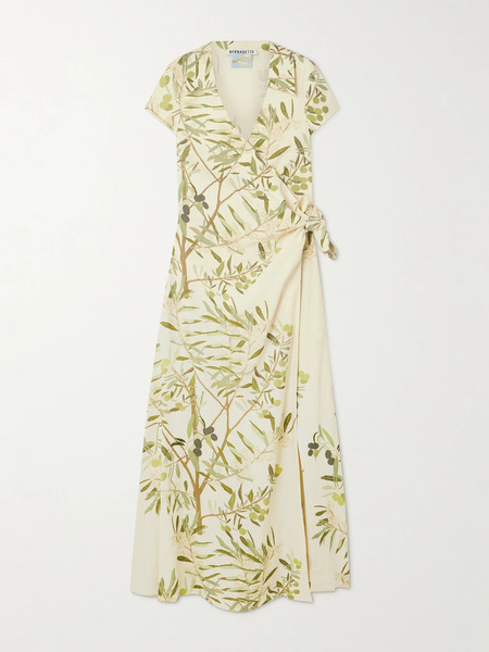  Bernadette   Mara Printed Linen Blend Midi Wrap Dress   Cream 