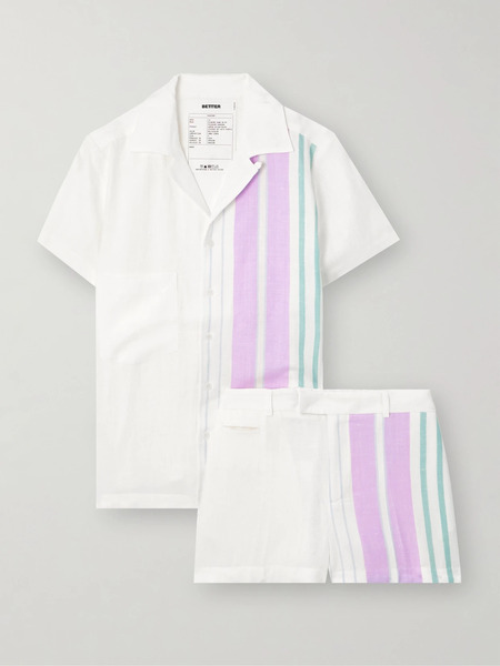 Bettter   Aaron Striped Linen Shirt And Shorts Set   Multi 