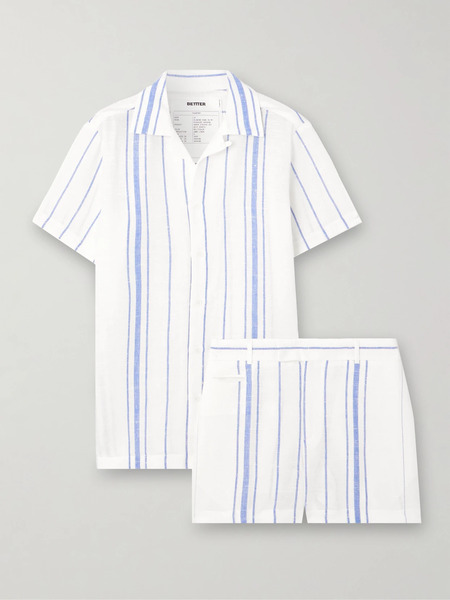  Bettter   Aaron Striped Linen Shirt And Shorts Set   Multi 