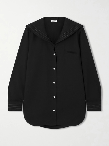  Bode   Astor Wool Crepe Blouse   Black 
