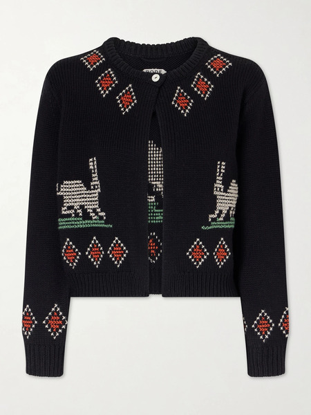  Bode   Bunny Jacquard Knit Wool Cardigan   Black 
