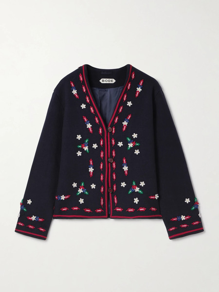  Bode   Carroll Appliquéd Wool Felt Jacket   Navy 
