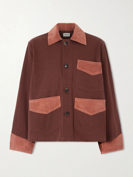  Bode   Corduroy Trimmed Cotton Twill Jacket   Brown 