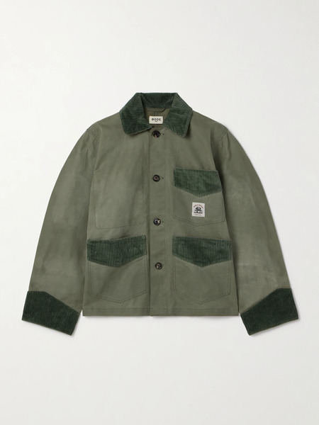  Bode   Corduroy Trimmed Waxed Cotton Jacket   Light Green 