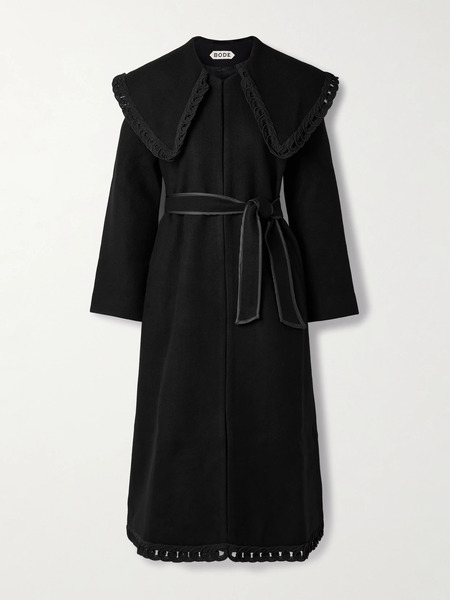  Bode   Dover Belted Embroidered Wool Coat   Black 