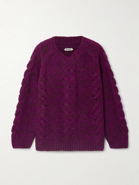  Bode   Eiderdown Cable Knit Alpaca, Mohair And Silk Blend Sweater   Purple 