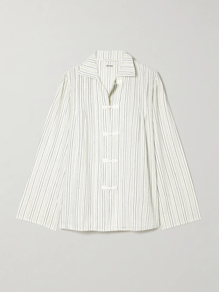  Bode   Electric Appliquéd Striped Cotton Flannel Blouse   Ecru 
