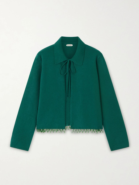  Bode   Embellished Wool And Cashmere Blend Cardigan   Dark Green 