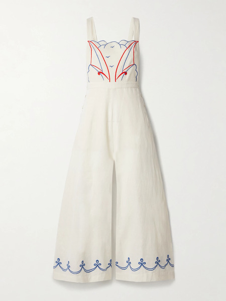  Bode   Embroidered Cotton And Linen Blend Jumpsuit   Cream 