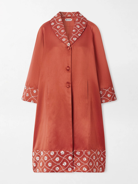  Bode   Embroidered Cotton And Silk Blend Coat   Orange 