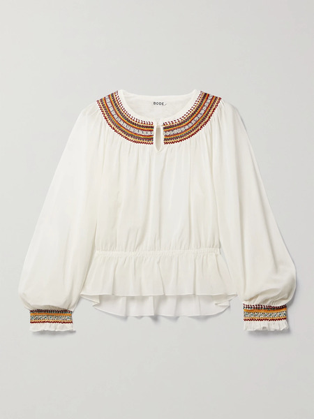  Bode   Embroidered Cotton Voile Blouse   Ivory 