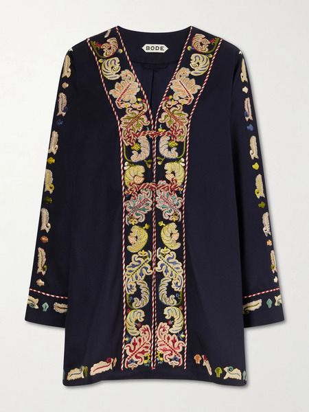  Bode   Feather Runner Embroidered Cotton Blend Twill Jacket   Black 