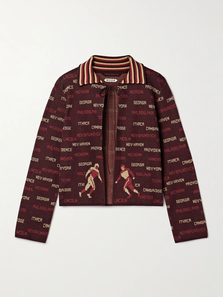  Bode   Gridiron Cotton Jacquard Cardigan   Burgundy 