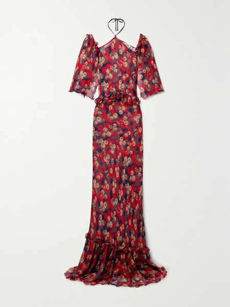  Bode   Jamberry Landis Cold Shoulder Ruffled Printed Crepon Maxi Dress   Multi 