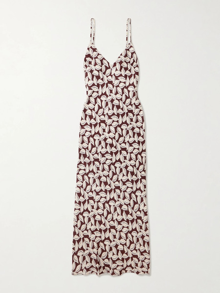  Bode   Paper Birch Printed Twill Maxi Dress   Brown 