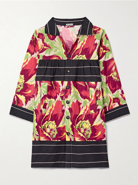  Bode   Printed Cotton Jacquard Mini Shirt Dress   Multi 