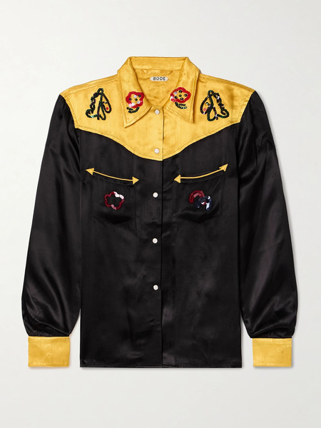  Bode   Rodeo Sequin Embellished Satin Shirt   Black 